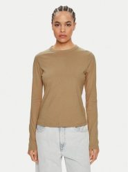Calvin Klein Bluzka Nano Logo K20K207572 Beżowy Regular Fit. Brązowe bluzki damskie CALVIN KLEIN, xl, bez wzorów, z bawełny, bez kołnierzyka, bez ramiączek. Za 199.99 zł.