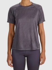 4F Koszulka w kolorze antracytowym do biegania rozmiar: L. Czarne bluzki sportowe damskie 4f, l, z materiału, bez kołnierzyka, bez ramiączek. Za 70.24 zł.