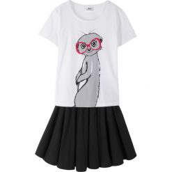 T-shirt + spódniczka (2 części) bonprix biało-czarny. Białe koszulki dziewczęce bonprix, bez wzorów, bez ramiączek. Za 32.99 zł.