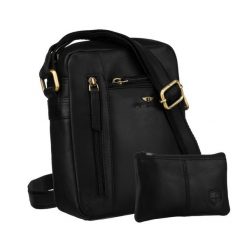 Klasyczna skórzana listonoszka męska w czarnym kolorze z kieszonkami i etui PTN YP002E-OPU Peterson. Czarne saszetki męskie Peterson, ze skóry. Za 169.99 zł.