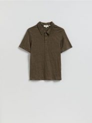 Lniana koszulka polo - zielony. Zielone koszulki polo męskie Reserved, l, bez wzorów, bez ramiączek. Za 169.99 zł.