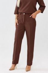 Eleganckie klasyczne brązowe spodnie Eleonora PLUS SIZE XXL OVERSIZE JESIEŃ. Brązowe spodnie materiałowe damskie Moda Size Plus Iwanek, bez wzorów, z elastanu, biznesowe, plus size. Za 219.90 zł.