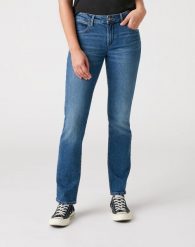 SPODNIE DAMSKIE WRANGLER STRAIGHT AIR BLUE W28TJX17T 112128503. Niebieskie spodnie materiałowe damskie Wrangler, bez wzorów, z jeansu. Za 199.99 zł.