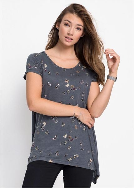 T-shirt w motyle. Szare t-shirty damskie bonprix, bez wzorów, bez kołnierzyka. Za 84.99 zł.