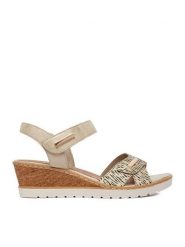 Remonte Sandały CEO-R6266-90 Złoty. Żółte sandały damskie Remonte, bez wzorów, ze skóry, bez obcasa, na koturnie. Za 359.99 zł.