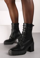 Czarne Botki na Obcasie i Platformie w Stylu Workerów Terivira. Czarne botki damskie Born2be, z jeansu, eleganckie, bez obcasa, na obcasie, bez zapięcia. Za 159.99 zł.