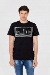 PHILIPP PLEIN T-shirt męski z dużym logo. Czarne t-shirty męskie Philipp Plein, m, bez wzorów, bez kołnierzyka. W wyprzedaży za 799.99 zł.