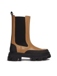 DKNY Botki Jonie K3366233 Brązowy. Brązowe botki damskie DKNY, ze skóry, bez obcasa, na płaskiej podeszwie, bez zapięcia. Za 1,249.00 zł.