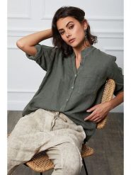 Fleur de Lin Lniana bluzka "Helly" w kolorze khaki rozmiar: XL. Brązowe bluzki damskie Fleur de Lin, xl, bez wzorów, ze lnu, bez kołnierzyka, bez ramiączek. Za 143.99 zł.