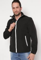 Czarna Kurtka Wiatrówka z Kapturem Schowanym w Kołnierzu Fioratte. Czarne kurtki męskie Born2be, l, bez wzorów, z materiału, z kapturem. Za 139.99 zł.