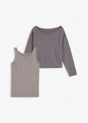 Sweter + top z czystej bawełny (kompl. 2-cz.). Czarne swetry klasyczne damskie bonprix, z bawełny, bez kołnierzyka. Za 149.99 zł.