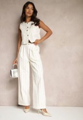 Beżowy Komplet Garniturowy Kamizelka i Szerokie Spodnie Danethiel. Brązowe kamizelki damskie Renee, bez wzorów, eleganckie. Za 209.99 zł.