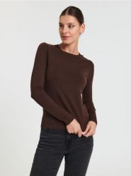 Sweter z ozdobnymi guzikami - brązowy. Brązowe swetry klasyczne damskie Sinsay, l, bez kołnierzyka. Za 39.99 zł.