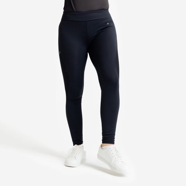 Legginsy jeździeckie damskie ciepłe z silikonowym lejem. Czarne legginsy damskie FOUGANZA, s, bez wzorów, z materiału. Za 199.99 zł.