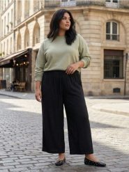 Wiskozowe spodnie wide leg Plus Size - czarny. Czarne spodnie materiałowe damskie Sinsay, bez wzorów, z wiskozy, plus size. Za 39.99 zł.