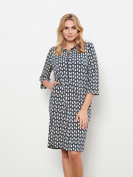 &Co Woman Sukienka "Lolly" w kolorze granatowo-kremowym rozmiar: L. Brązowe sukienki damskie &Co Woman, na co dzień, l, bez wzorów, bez kołnierzyka, bez ramiączek, midi, proste. Za 200.60 zł.