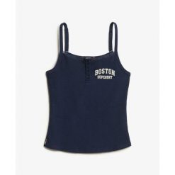 Kobieta z wzorem koszulka bez rękawów z guzikami Superdry Athletic Essentials. Niebieskie bielizna termoaktywna damska Superdry., bez wzorów, z koronki. Za 109.75 zł.