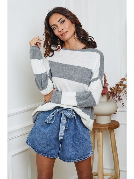 So Cachemire Sweter "Epi" w kolorze biało-szarym rozmiar: S. Białe swetry klasyczne damskie So Cachemire, s, z kaszmiru, bez kołnierzyka. Za 235.50 zł.