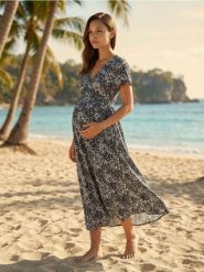 Wzorzysta sukienka ciążowa - czarny. Czarne sukienki damskie Sinsay, l, bez wzorów, bez kołnierzyka, moda ciążowa, bez ramiączek. Za 79.99 zł.