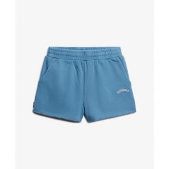 Szorty z logo w kolorze denimowym dla kobiet Superdry. Niebieskie szorty damskie Superdry., bez wzorów. W wyprzedaży za 159.10 zł.