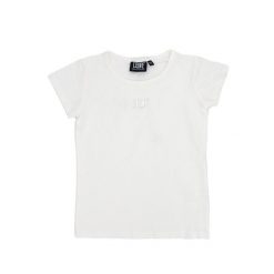 Dziewczęcy T-shirt z krótkim rękawem i małym logo Foil. Białe koszulki dziewczęce LEONE 1947 APPAREL, bez wzorów, bez ramiączek. W wyprzedaży za 53.75 zł.
