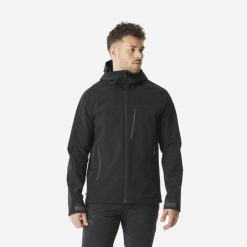 Second Life - Kurtka softshell turystyczna męska Quechua... - Stan Dobry. Czarne kurtki męskie FORCLAZ, m, bez wzorów, z materiału, z kapturem. Za 186.99 zł.