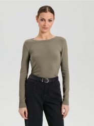 Koszulka z długimi rękawami - khaki. Brązowe t-shirty damskie Sinsay, l, bez wzorów, bez kołnierzyka. Za 25.99 zł.