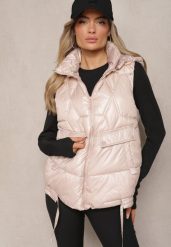 Jasnoróżowa Pikowana Kamizelka z Troczkami i Odpinanym Kapturem Arrelarra. Czerwone kamizelki damskie Renee, l, z jeansu. Za 59.99 zł.