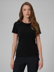4F T-shirt slim gładki damski - czarny XS. Czarne t-shirty damskie 4f, xs, bez wzorów, z dzianiny, bez kołnierzyka. Za 49.99 zł.