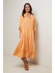 Le Monde du Lin Sukienka w kolorze musztardowym rozmiar: 36/38. Pomarańczowe sukienki damskie Le Monde du Lin, bez wzorów, z bawełny, bez kołnierzyka, bez ramiączek, midi. Za 165.99 zł.