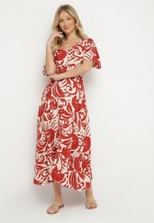 Bordowa Rozkloszowana Sukienka z Wiskozy w Roślinny Wzór Ridiata. Czerwone sukienki damskie Born2be, na co dzień, l, bez wzorów, z wiskozy, eleganckie, bez kołnierzyka, bez ramiączek, maxi, proste. W wyprzedaży za 63.99 zł.
