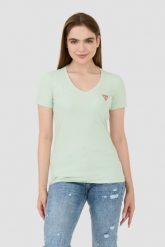 GUESS Miętowy damski t-shirt Mini Triangle Tee, Rozmiar M. Zielone t-shirty damskie Guess, m, z aplikacjami, bez kołnierzyka. W wyprzedaży za 110.99 zł.
