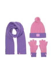 Roxy Zestaw czapka, szalik i rękawiczki RX-KF-001-AW24 Fioletowy. Fioletowe rękawiczki dziecięce Roxy, z dzianiny, bez ramiączek. Za 99.99 zł.