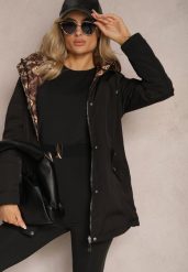 Czarna Kurtka z Dwustronnego Materiału z Kapturem i Sznurkiem w Talii Divinza. Czarne kurtki damskie Renee, m, bez wzorów, z kapturem. Za 159.99 zł.