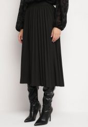 Czarna Klasyczna Plisowana Spódnica z Gumką w Pasie Valentha. Czarne spódniczki damskie Born2be, m, bez wzorów, z dzianiny, eleganckie, midi, dopasowane. Za 84.99 zł.