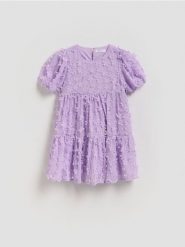 Sukienka z bufiastymi rękawami - fioletowy. Fioletowe sukienki dziewczęce Reserved, bez wzorów, z tkaniny, bez ramiączek. Za 119.99 zł.