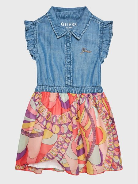 Guess Sukienka codzienna K3GK22 D3X30 Niebieski Regular Fit. Niebieskie sukienki dziewczęce Guess, z aplikacjami, z lyocellu, bez ramiączek. Za 179.99 zł.