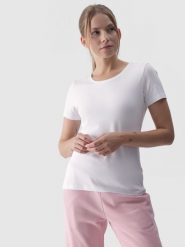 4F T-shirt slim gładki damski - biały S. Białe t-shirty damskie 4f, s, bez wzorów, z bawełny, bez kołnierzyka. Za 39.99 zł.