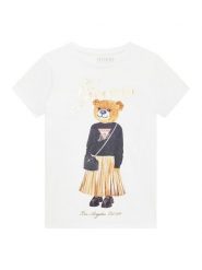 Guess T-Shirt J5BI39 J1314 Biały Regular Fit. Białe koszulki dziewczęce Guess, z aplikacjami, z bawełny, bez ramiączek. Za 99.99 zł.