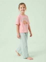 Piżama dwuczęściowa oversize z koszulką boxy z nadrukiem misia - różowy. Czerwone koszulki dziewczęce Sinsay, l, bez wzorów, bez ramiączek. Za 35.99 zł.