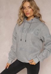 Szara Bluza z Kapturem i Ozdobnym Nadrukiem Lecu. Szare bluzy z kapturem damskie Renee, l, z polaru. Za 59.99 zł.