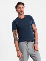 Klasyczny T-shirt męski bawełniany BASIC - granatowy V2 OM-TSBS-0236 - XXL. Niebieskie t-shirty męskie Ombre Clothing, l, bez wzorów, z bawełny, bez kołnierzyka. W wyprzedaży za 39.99 zł.