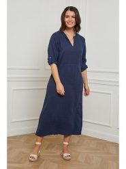 Curvy Lady Lniana sukienka w kolorze granatowym rozmiar: 44/46. Niebieskie sukienki damskie Curvy Lady, bez wzorów, ze lnu, klasyczne, bez kołnierzyka, bez ramiączek, maxi. Za 184.02 zł.