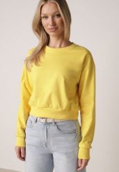 Żółta Bluza z Dodatkiem Bawełny Wykończona Ściągaczami Evilaya. Żółte bluzy bez kaptura damskie Born2be, l, z bawełny. Za 39.99 zł.
