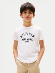 Tommy Hilfiger T-Shirt Curved Graphic KB0KB09800 Biały Regular Fit. Białe t-shirty chłopięce Tommy Hilfiger, bez wzorów, z bawełny, bez ramiączek. Za 109.99 zł.