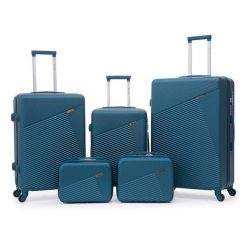 Duży zestaw walizek i kuferków BETLEWSKI ZEST BWA-053 5 niebieski. Niebieskie walizki Betlewski, bez wzorów, z materiału. Za 849.99 zł.