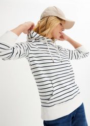 Bluza z kapturem z mieszanki bawełny. Białe bluzy z kapturem damskie bonprix, z bawełny. Za 109.99 zł.