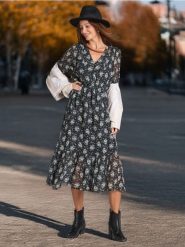 Sukienka midi w kwiaty - wielobarwny. Sukienki damskie Sinsay, l, bez wzorów, bez kołnierzyka, bez ramiączek, midi. Za 59.99 zł.