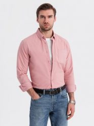 Męska koszula bawełniana REGULAR FIT z kieszenią - różowa V3 OM-SHOS-0153 - XXL. Czerwone koszule męskie Ombre Clothing, l, bez wzorów, z bawełny, bez kołnierzyka, bez ramiączek. Za 55.19 zł.