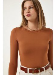 Happiness Istanbul Koszulka w kolorze karmelowym rozmiar: 40. Brązowe bluzki damskie Happiness Istanbul, bez wzorów, bez kołnierzyka, bez ramiączek. Za 52.17 zł.